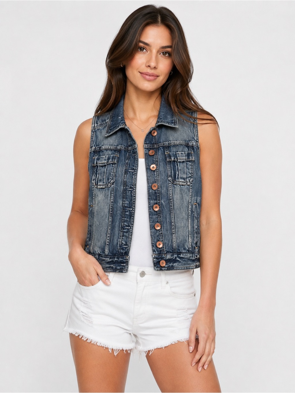Express Denim Jean Vest – Classic Medium Wash